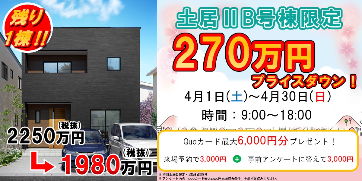 土居ⅡB号棟限定【270万円プライスダウン！】